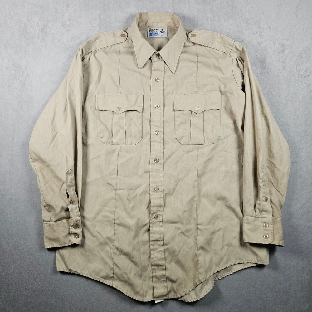 Vintage U.S. Fish & Wildlife Service Shirt Mens XL Tan 1980s Khaki Button Up